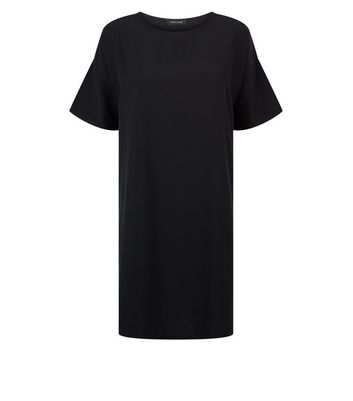 Black Oversized Plain T-Shirt Dress ...